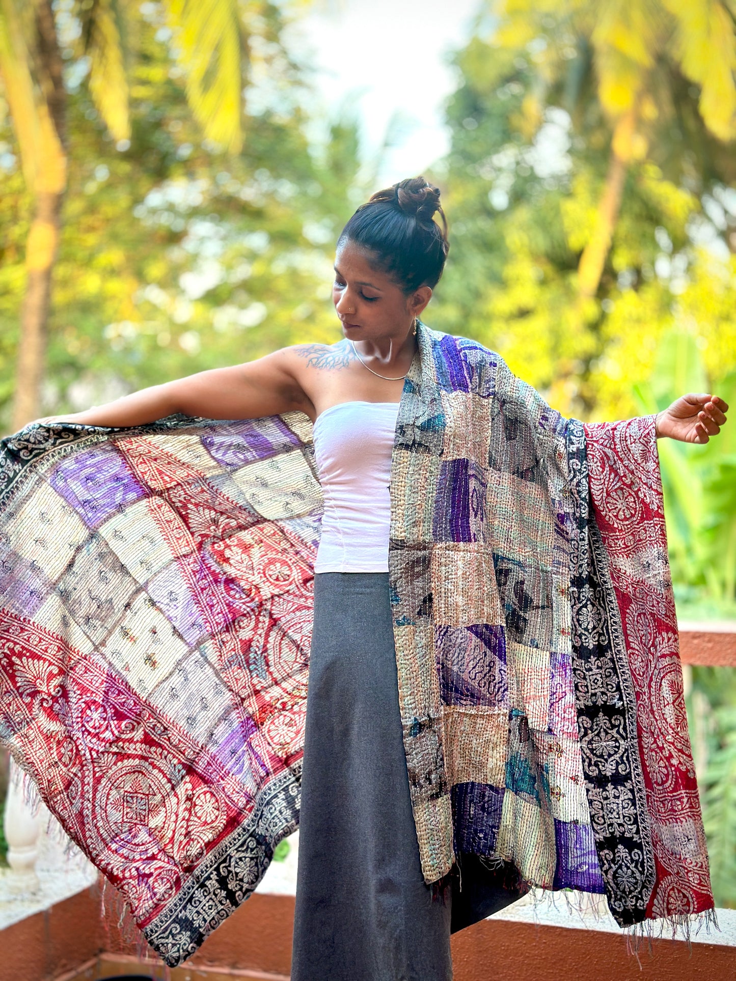 Purple Back Two Way Pastiche Shawl