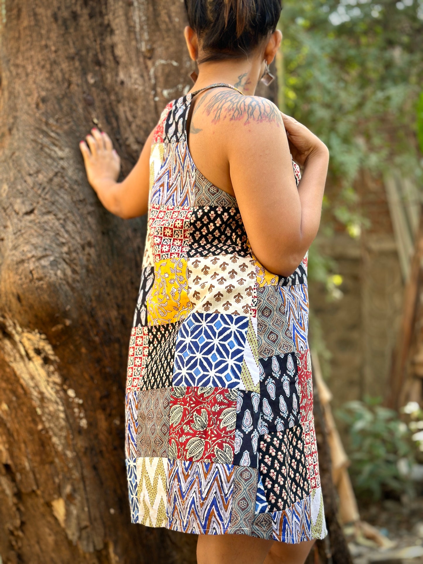 Block Print Patchwork Halter Dress